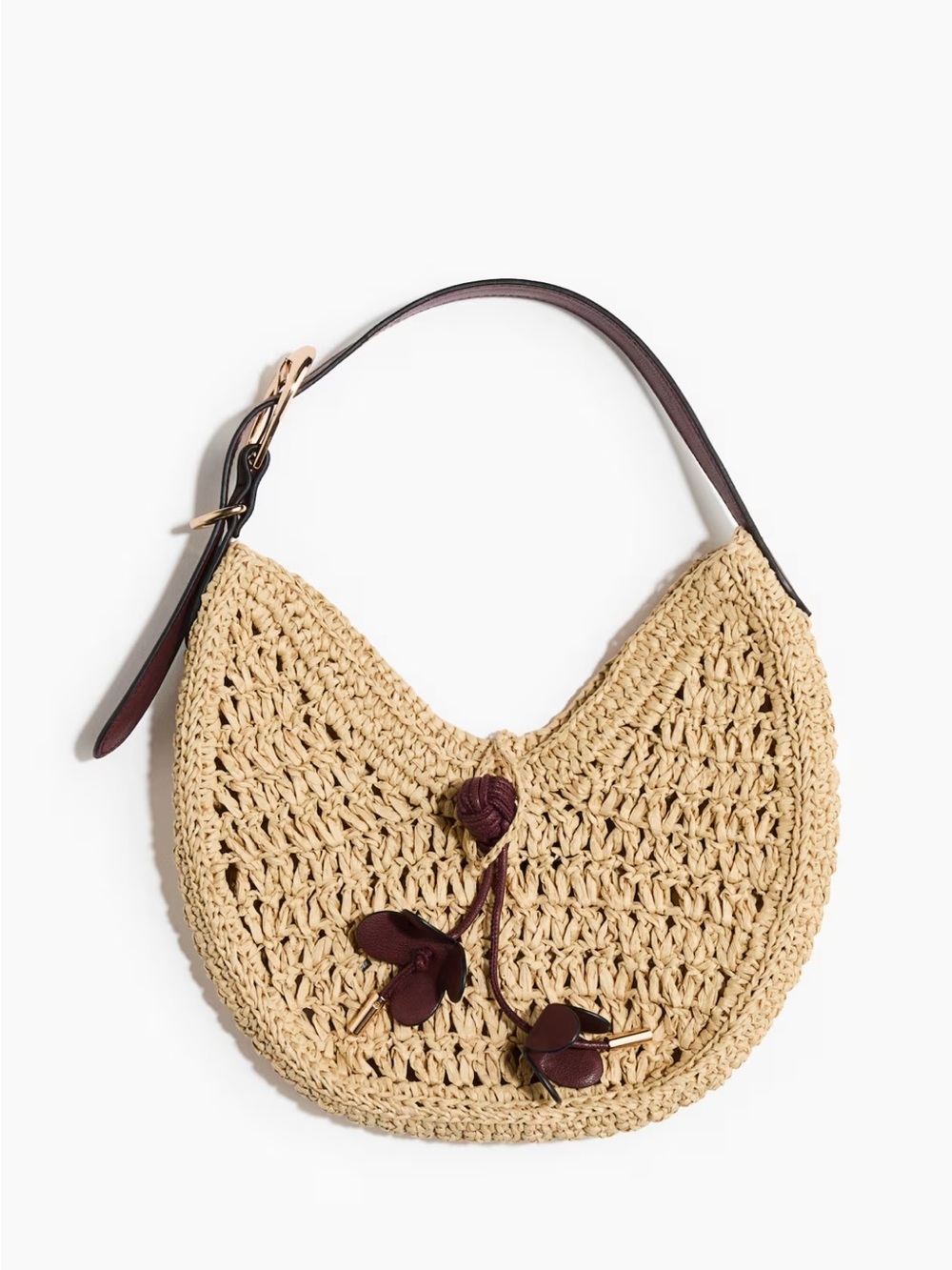 Woven Straw Hobo Bag with Dark Brown Accents